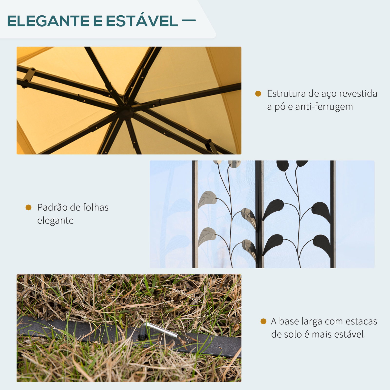 Pérgola de jardim pérgola de exterior com teto duplo mosquiteira e orifícios de drenagem 300x300x265 cm bege
