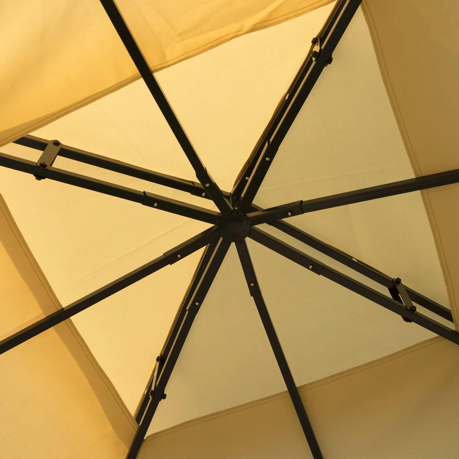 Pérgola de jardim pérgola de exterior com teto duplo mosquiteira e orifícios de drenagem 300x300x265 cm bege