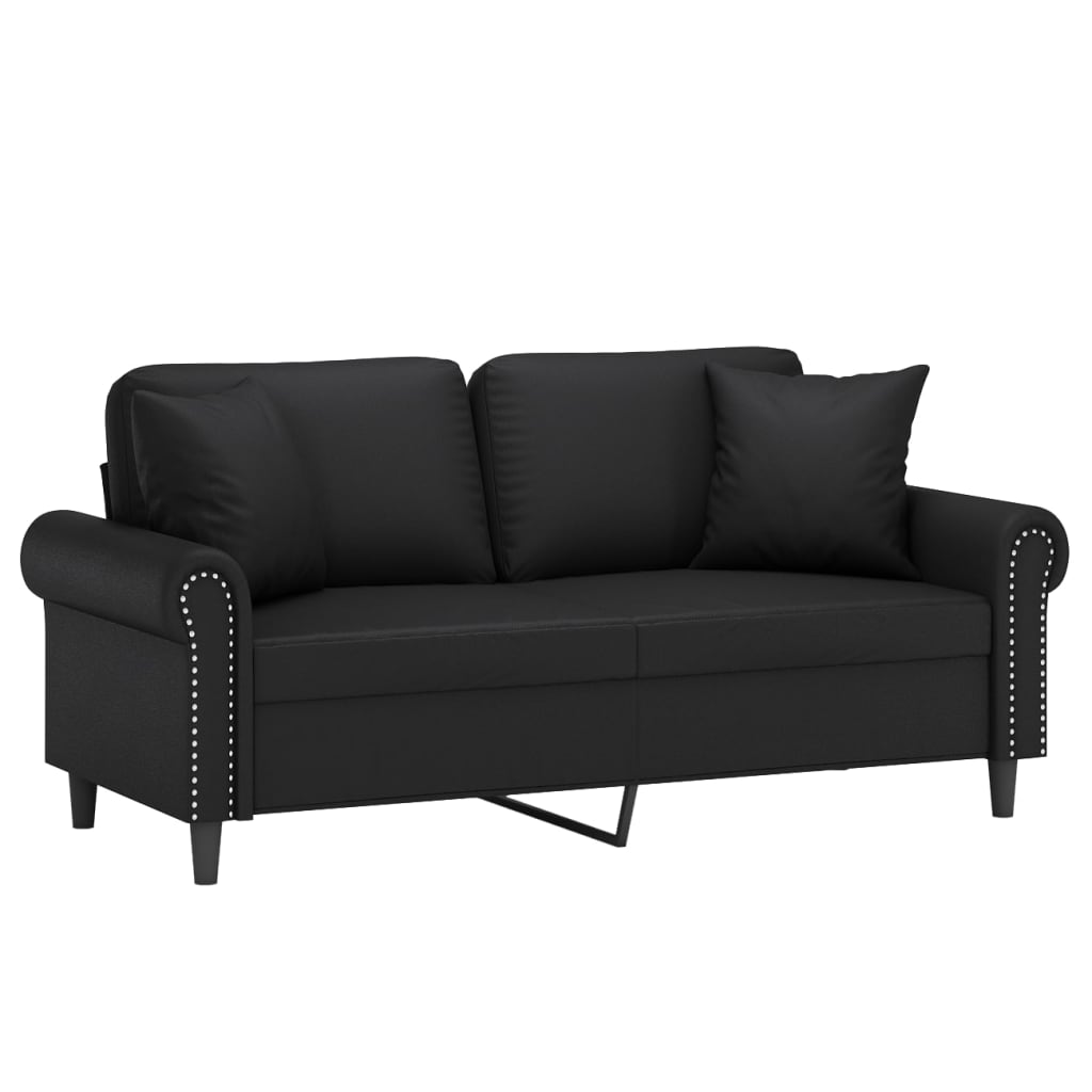 Sofá 2 lugares + almofadas decoração 140 cm couro artif. preto