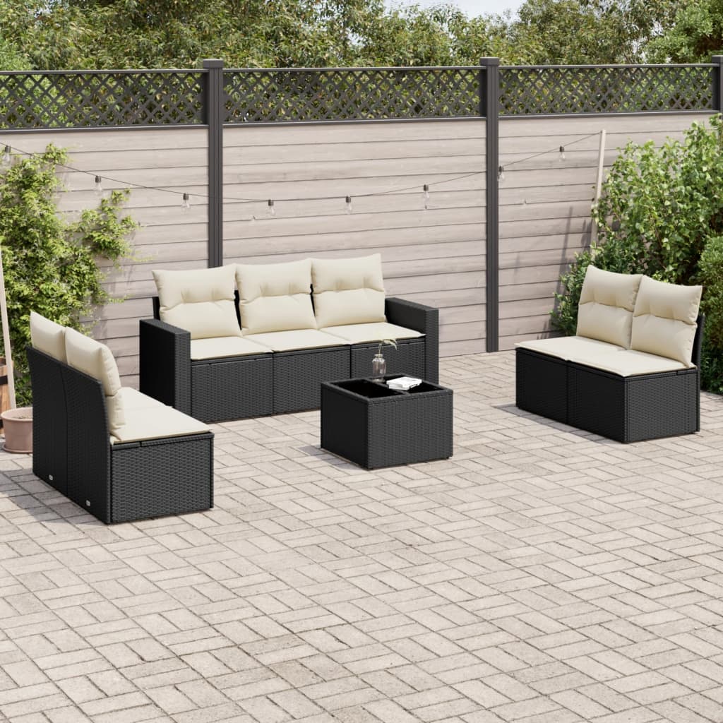 8 Pcs conjunto sofás de jardim com almofadões vime PE preto