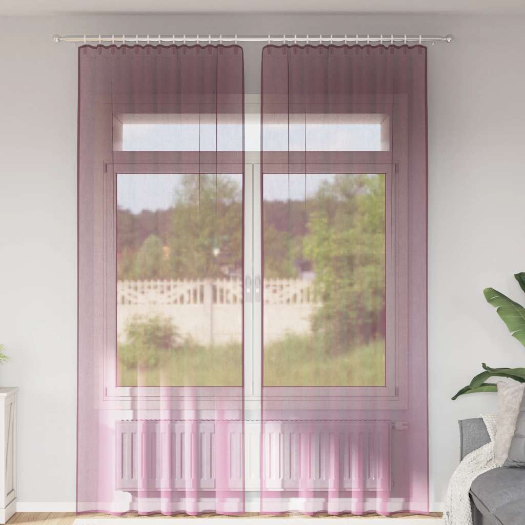 Cortinas de voile com bolsos para varão 2 pcs roxo