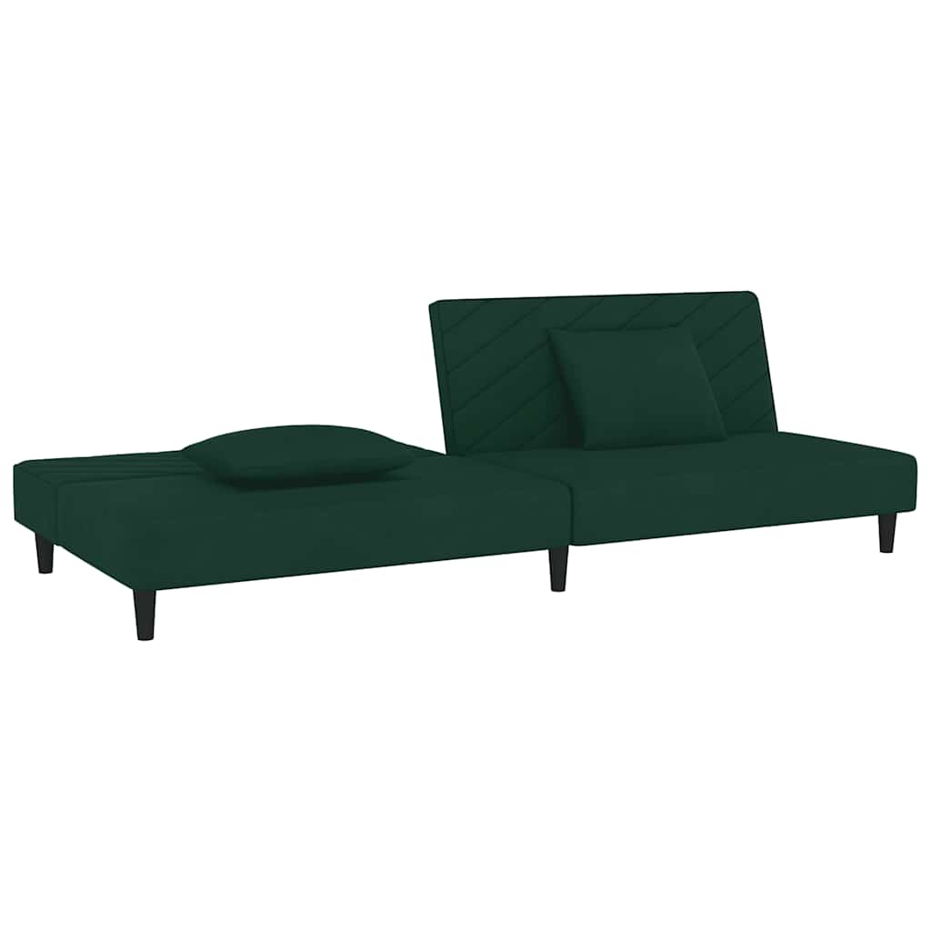Sofá-cama 2 lugares com duas almofadas veludo verde-escuro
