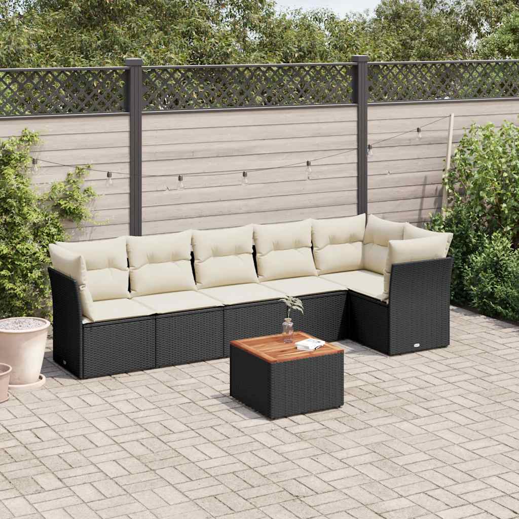 7 Pcs conjunto de sofás p/ jardim c/ almofadões vime PE preto