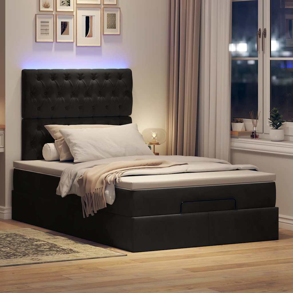 Estrutura de cama otomana com colchões preto 120x190 cm veludo