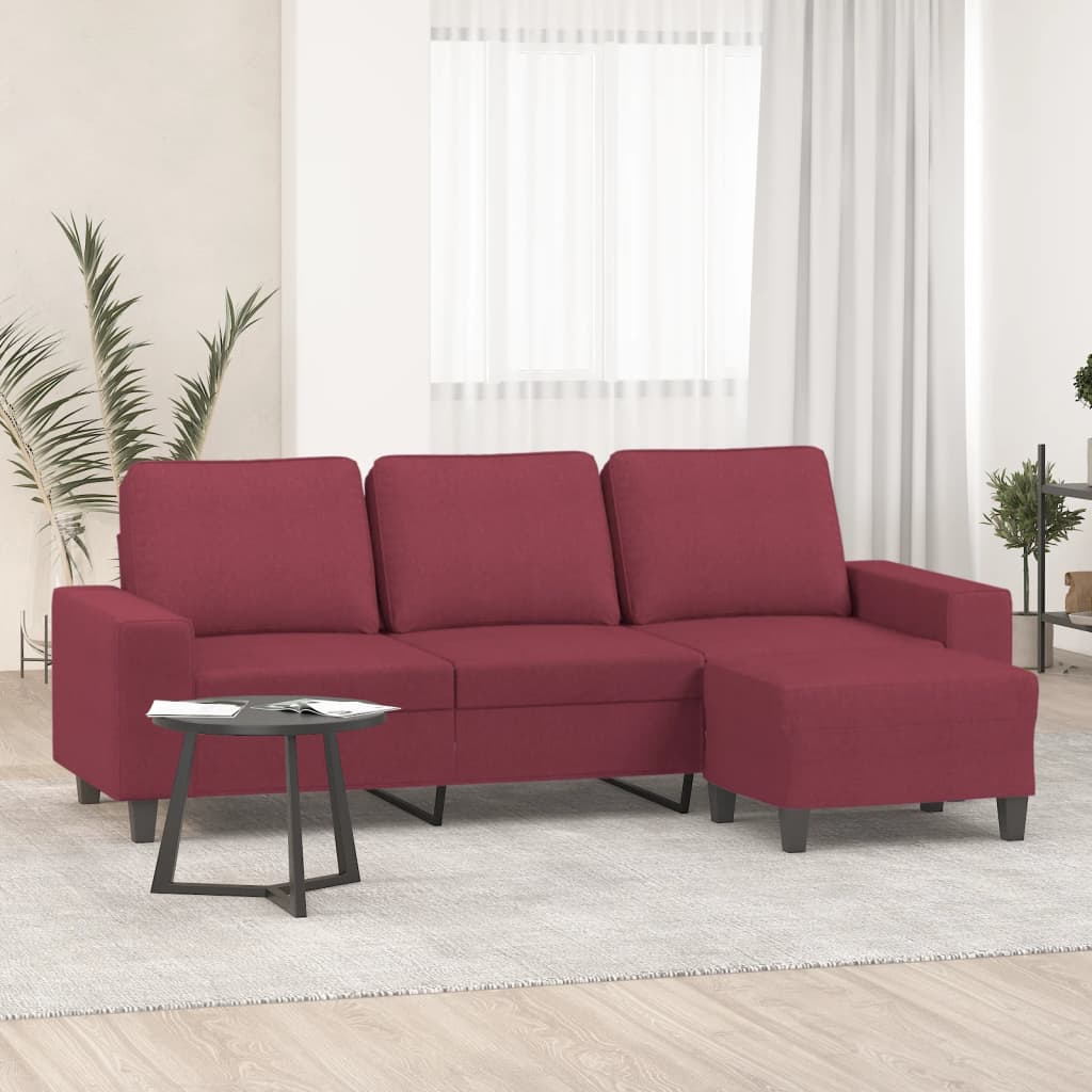 Sofá de 3 lugares com apoio de pés 180 cm tecido vermelho tinto