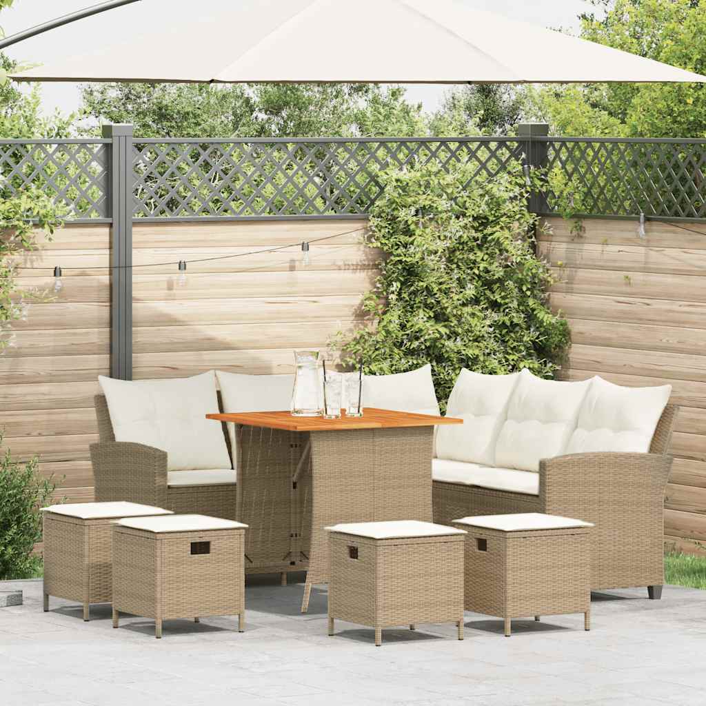 6 Pcs conjunto sofás de jardim com almofadões em l vime PE bege