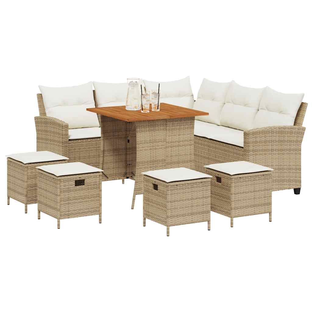 6 Pcs conjunto sofás de jardim com almofadões em l vime PE bege