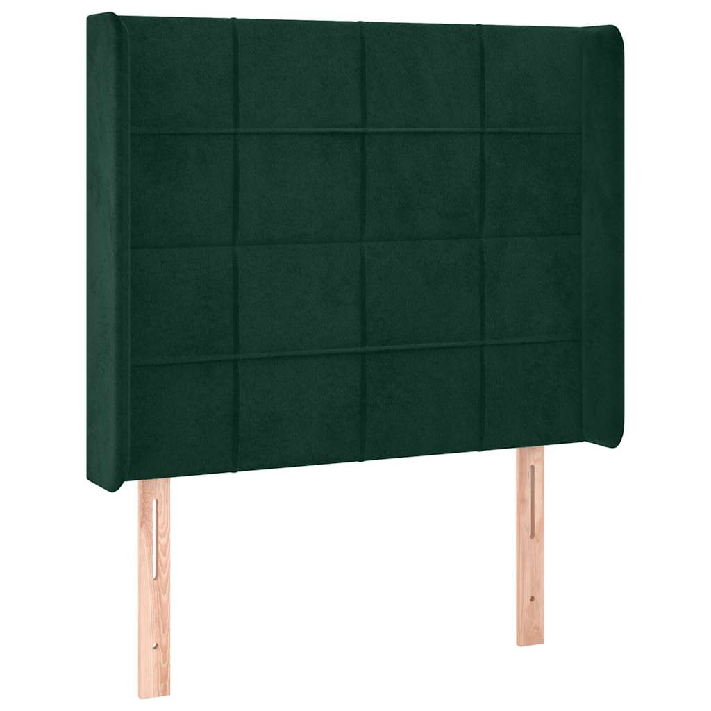Cabeceira cama c/ luzes LED veludo 83x16x118/128cm verde-escuro