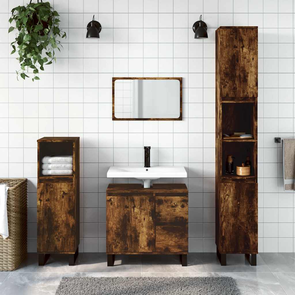 3 Pcs conjunto de móveis wc madeira processada carvalho fumado