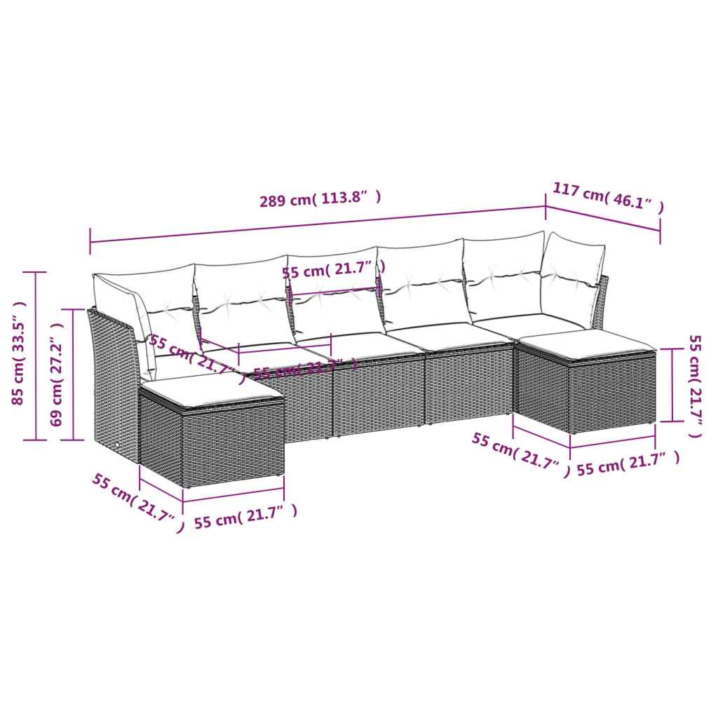 8 Pcs conjunto sofás de jardim com almofadões vime PE preto