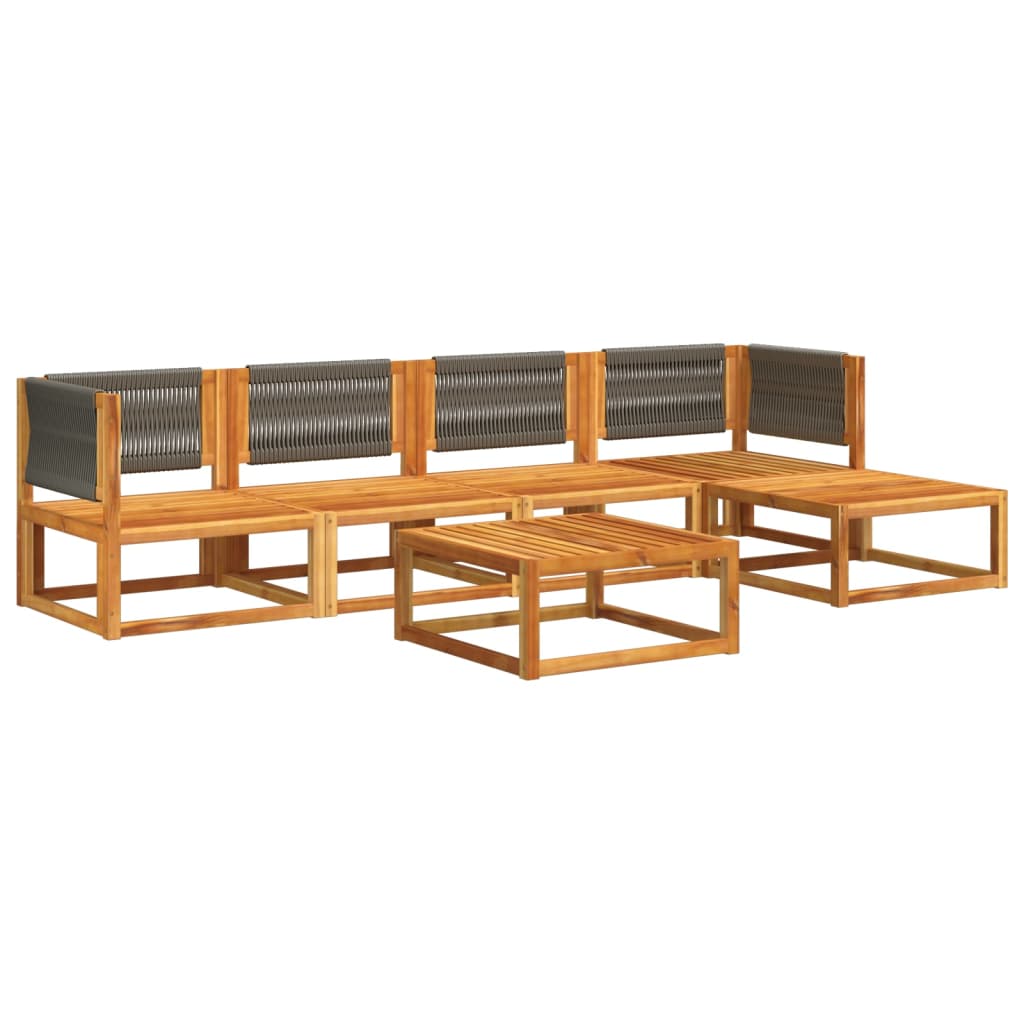 Conjunto de sofás de jardim de 6 peças com almofadas de madeira de acácia e corda