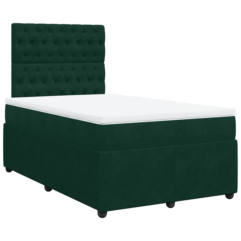 Cama boxspring com colchão 120x190 cm veludo verde-escuro