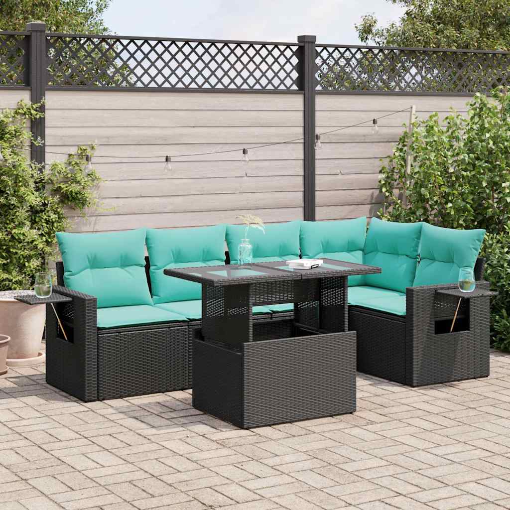 6 Pcs conjunto sofás jardim c/ almofadões vime PE/acácia preto