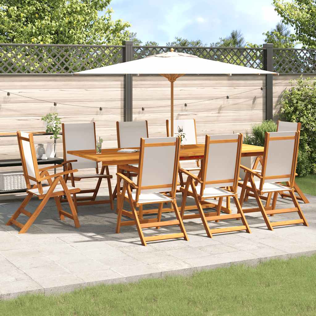 9 Pcs conjunto de jantar para jardim acácia maciça e textilene