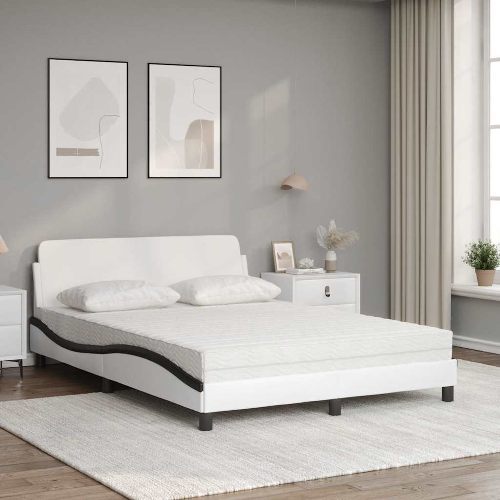 Cama com colchão dover 120x200 cm couro artificial branco e preto