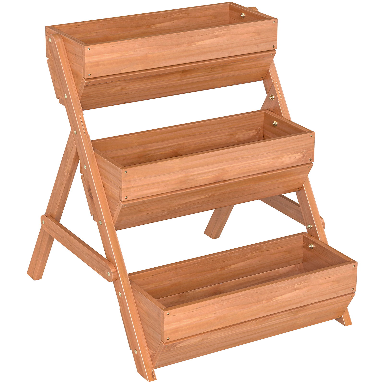 Floreira de Madeira de 3 Níveis Floreira Elevada de Exterior com Orifícios de Drenagem 65x75x76 cm Castanho