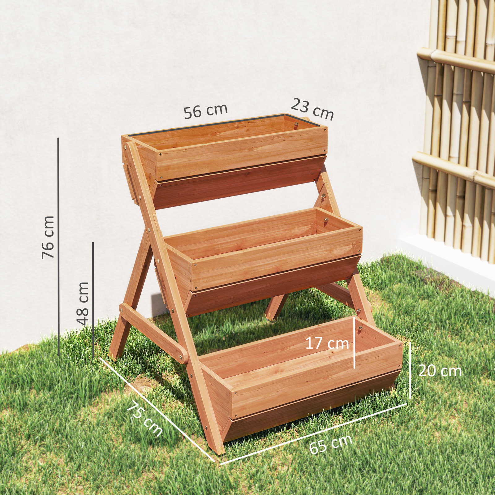 Floreira de Madeira de 3 Níveis Floreira Elevada de Exterior com Orifícios de Drenagem 65x75x76 cm Castanho