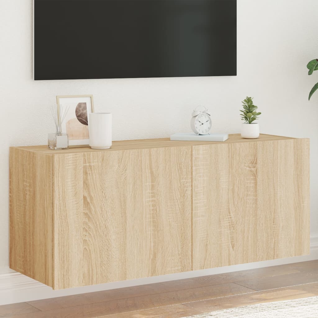 Móvel de parede p/ TV c/ luzes LED 100x35x41 cm carvalho sonoma