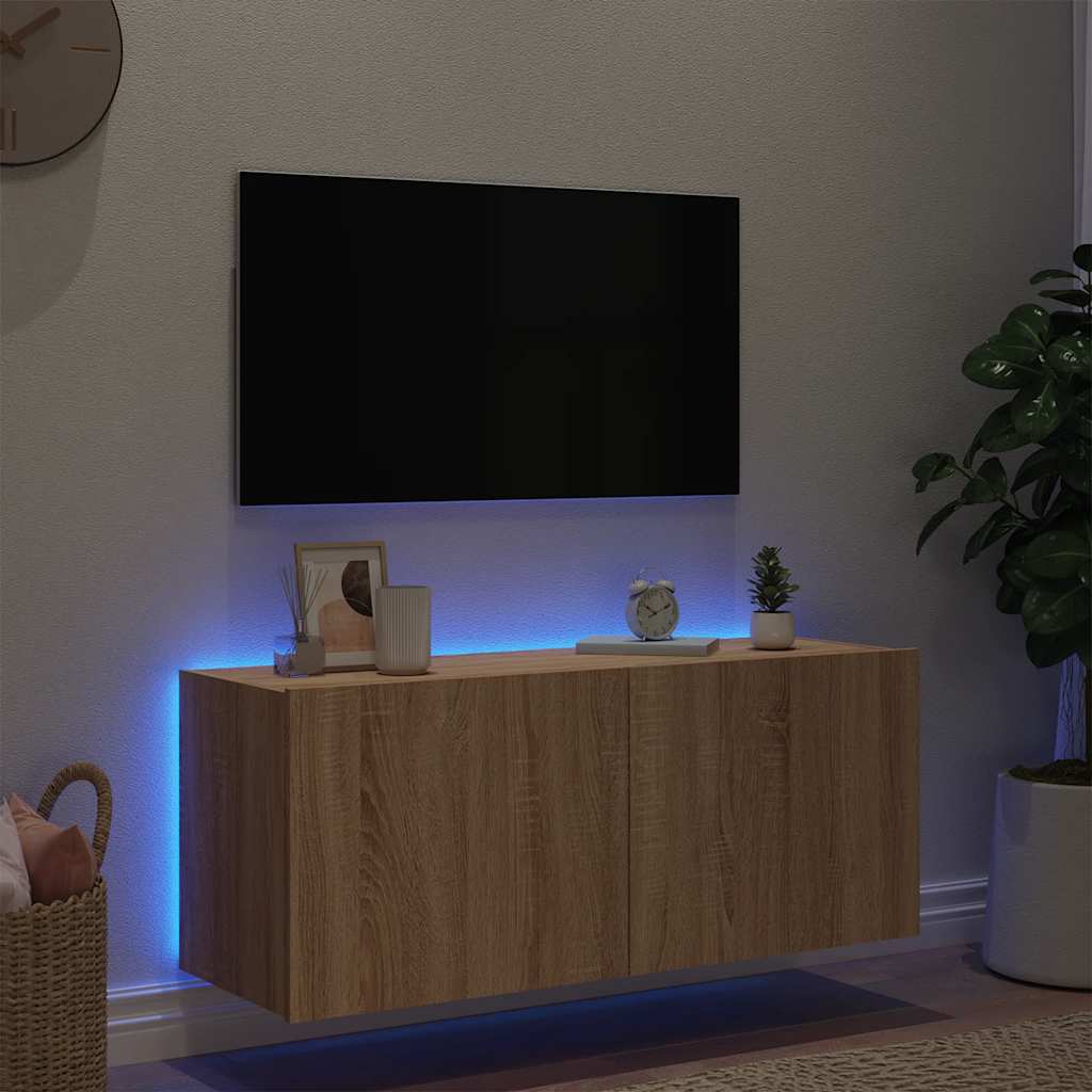 Móvel de parede p/ TV c/ luzes LED 100x35x41 cm carvalho sonoma