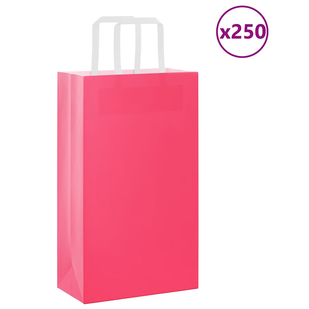 Sacos de papel 250 unid com alças rosa 21x11x36 cm