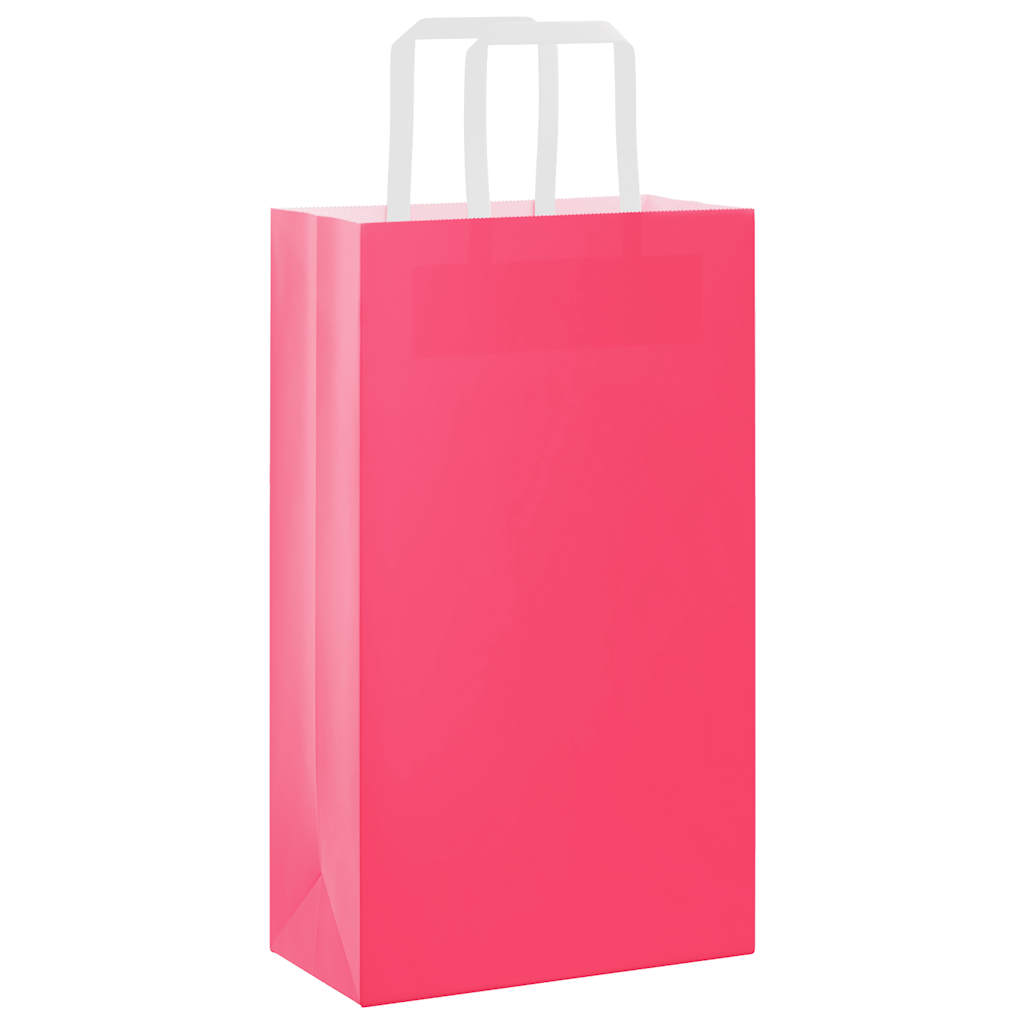 Sacos de papel 250 unid com alças rosa 21x11x36 cm