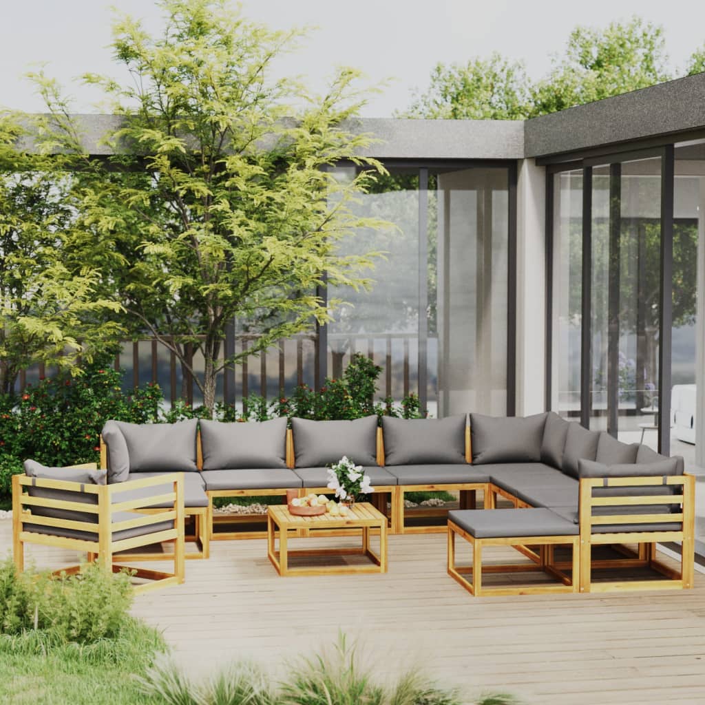 12 Pcs conjunto lounge de jardim com almofadões acácia maciça