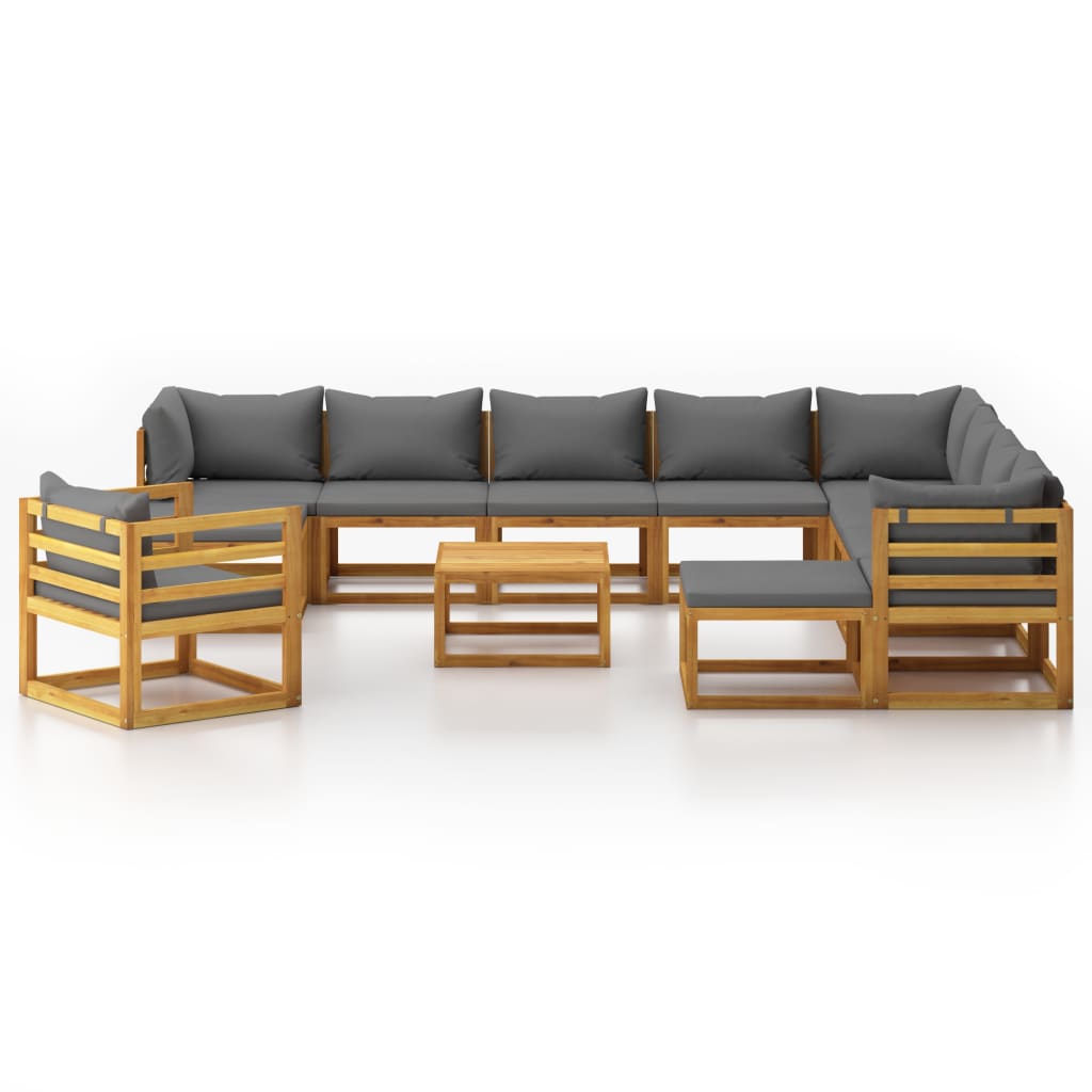 12 Pcs conjunto lounge de jardim com almofadões acácia maciça