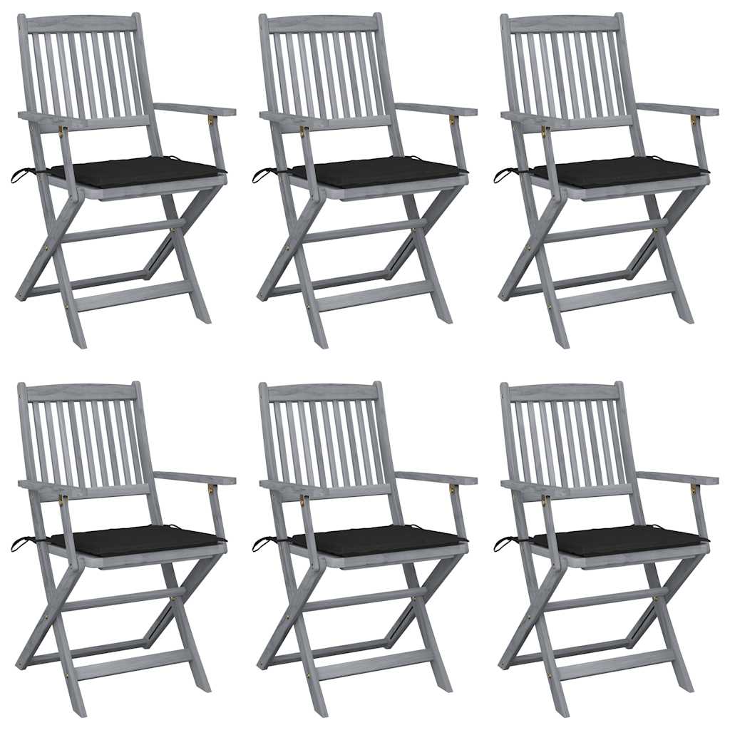 Cadeiras exterior dobráveis c/ almofadões 6 pcs acácia maciça