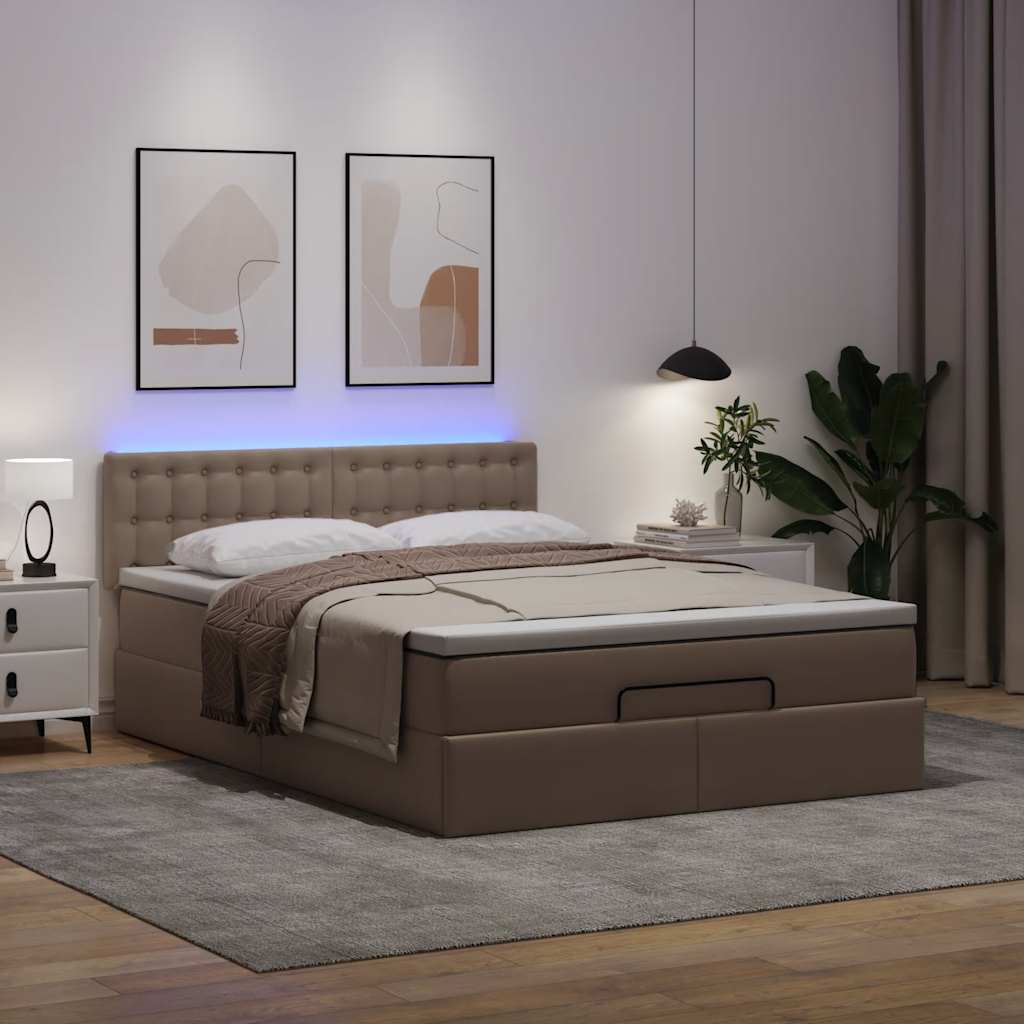 Cama otomana com colchões & leds 140x190 cm couro artificial