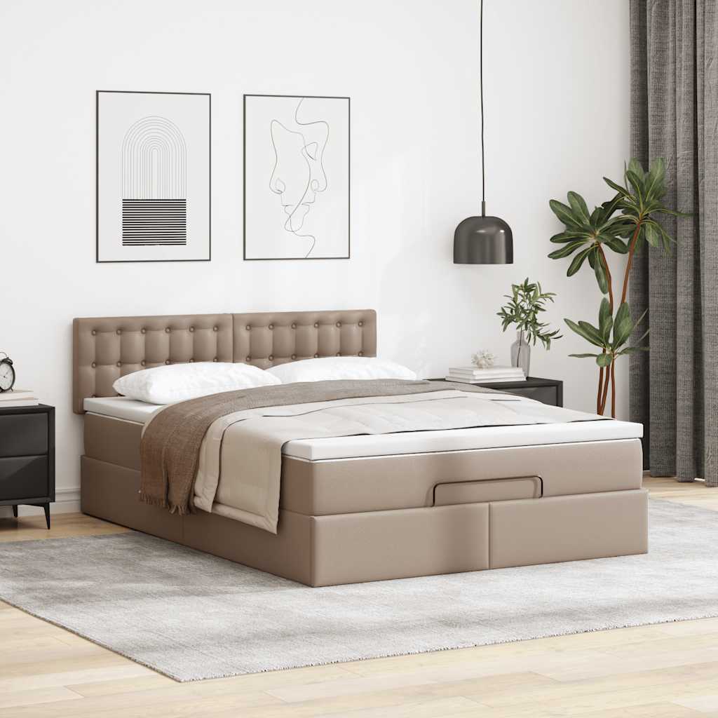 Cama otomana com colchões & leds 140x190 cm couro artificial