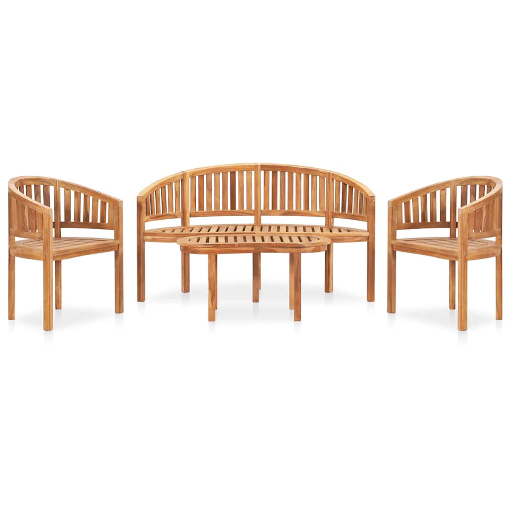 4 Pcs conj. lounge de jardim formato banana teca maciça