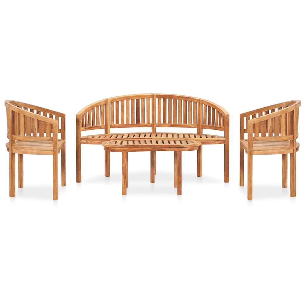 4 Pcs conj. lounge de jardim formato banana teca maciça