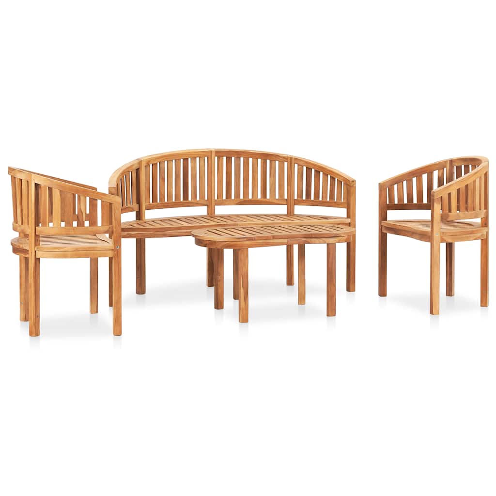 4 Pcs conj. lounge de jardim formato banana teca maciça