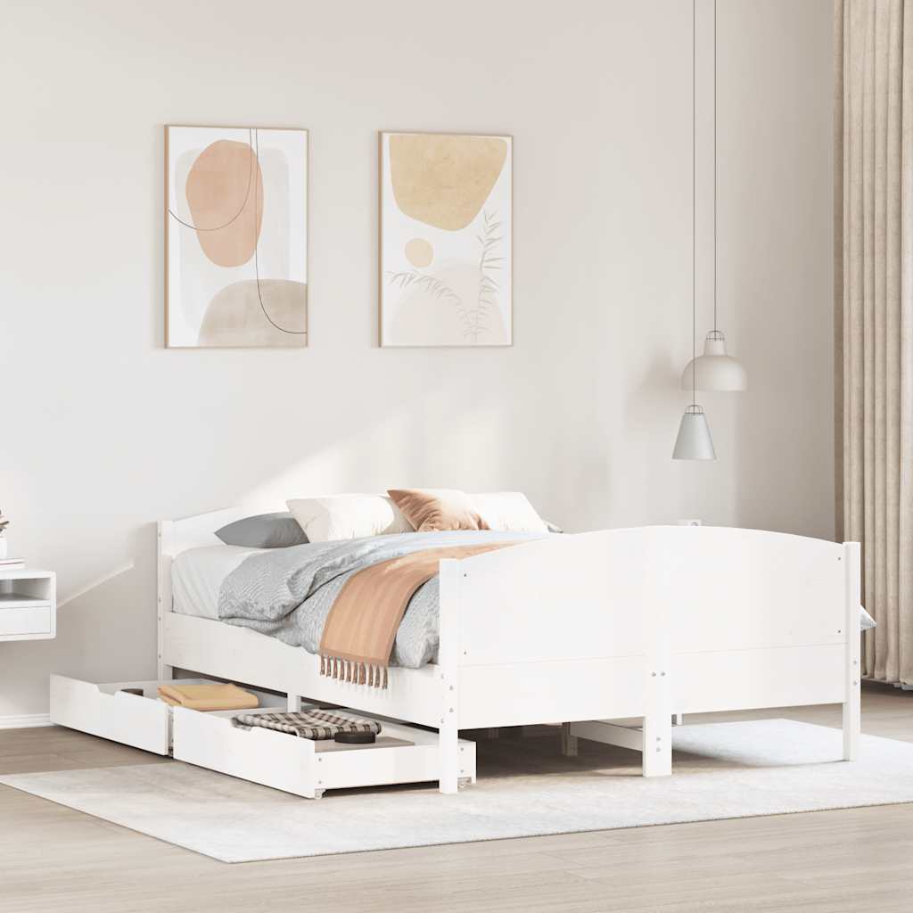 Cama sem colchão 150x200 cm madeira de pinho maciça branco