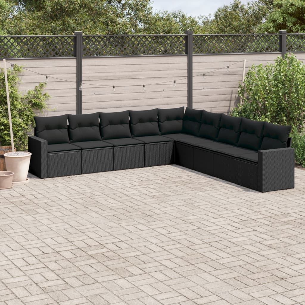 9 Pcs conjunto de sofás p/ jardim c/ almofadões vime PE preto