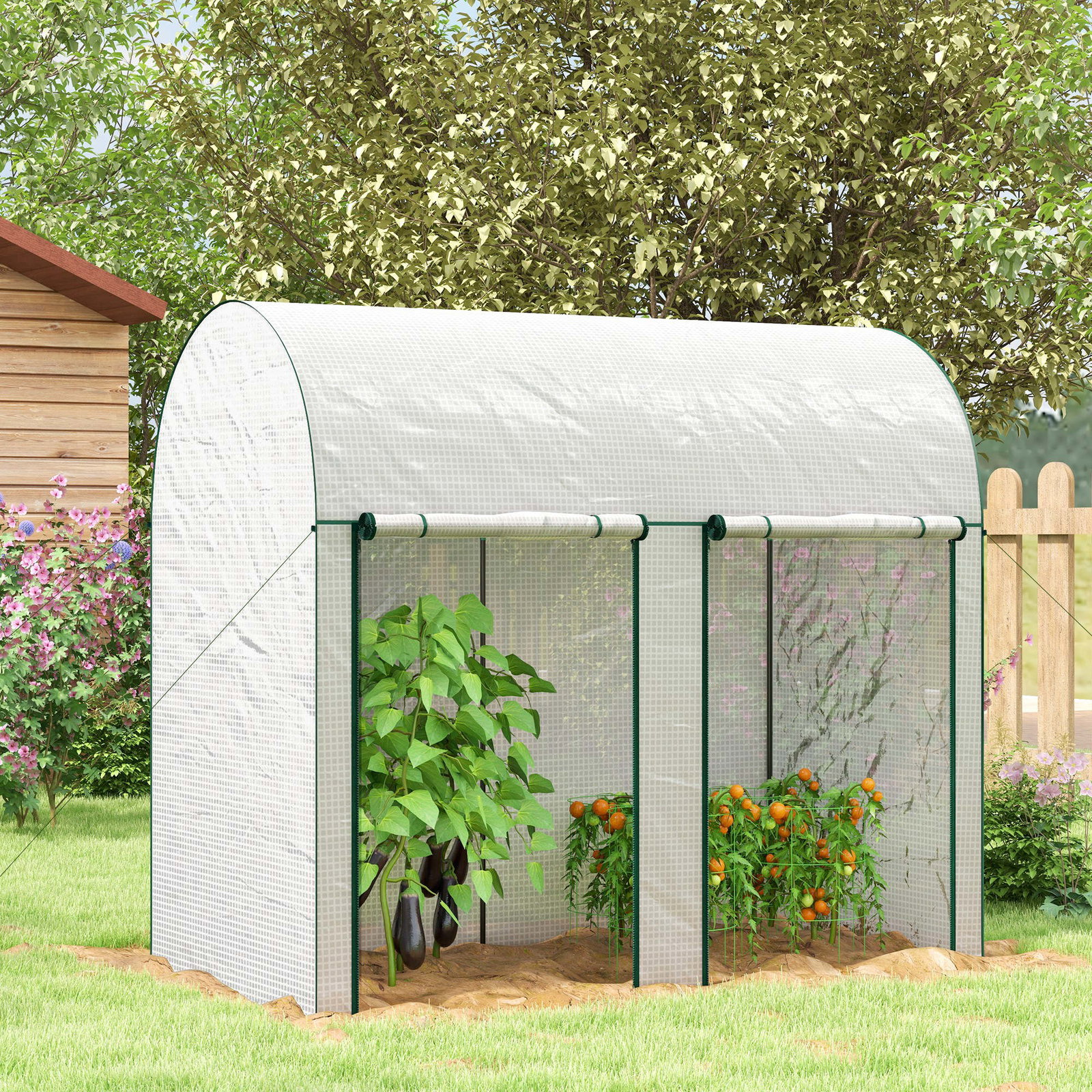 Estufa pequena estufa de exterior com porta dupla com fecho de correr e cobertura de PE para cultivar plantas flores 200x100x178 cm branco