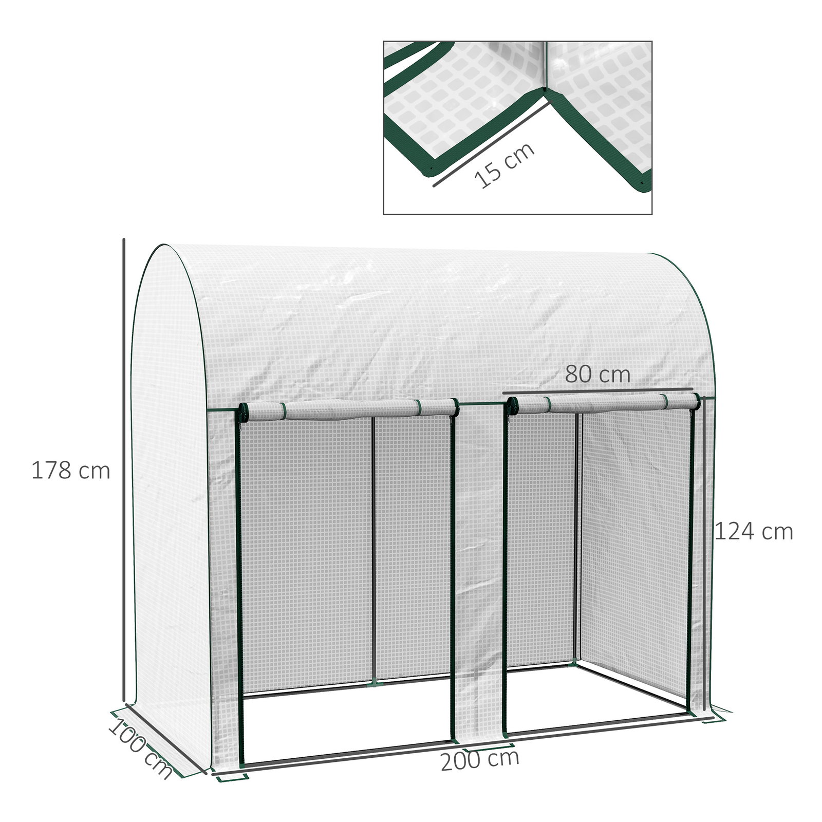 Estufa pequena estufa de exterior com porta dupla com fecho de correr e cobertura de PE para cultivar plantas flores 200x100x178 cm branco