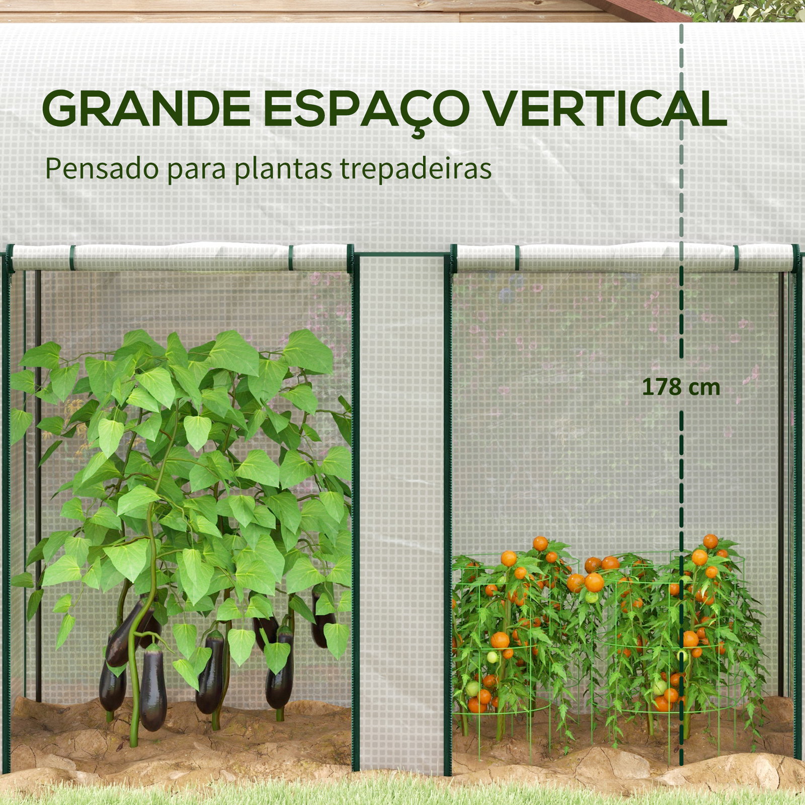 Estufa pequena estufa de exterior com porta dupla com fecho de correr e cobertura de PE para cultivar plantas flores 200x100x178 cm branco