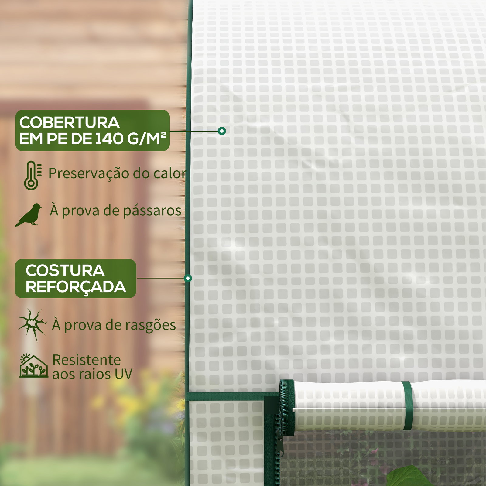 Estufa pequena estufa de exterior com porta dupla com fecho de correr e cobertura de PE para cultivar plantas flores 200x100x178 cm branco
