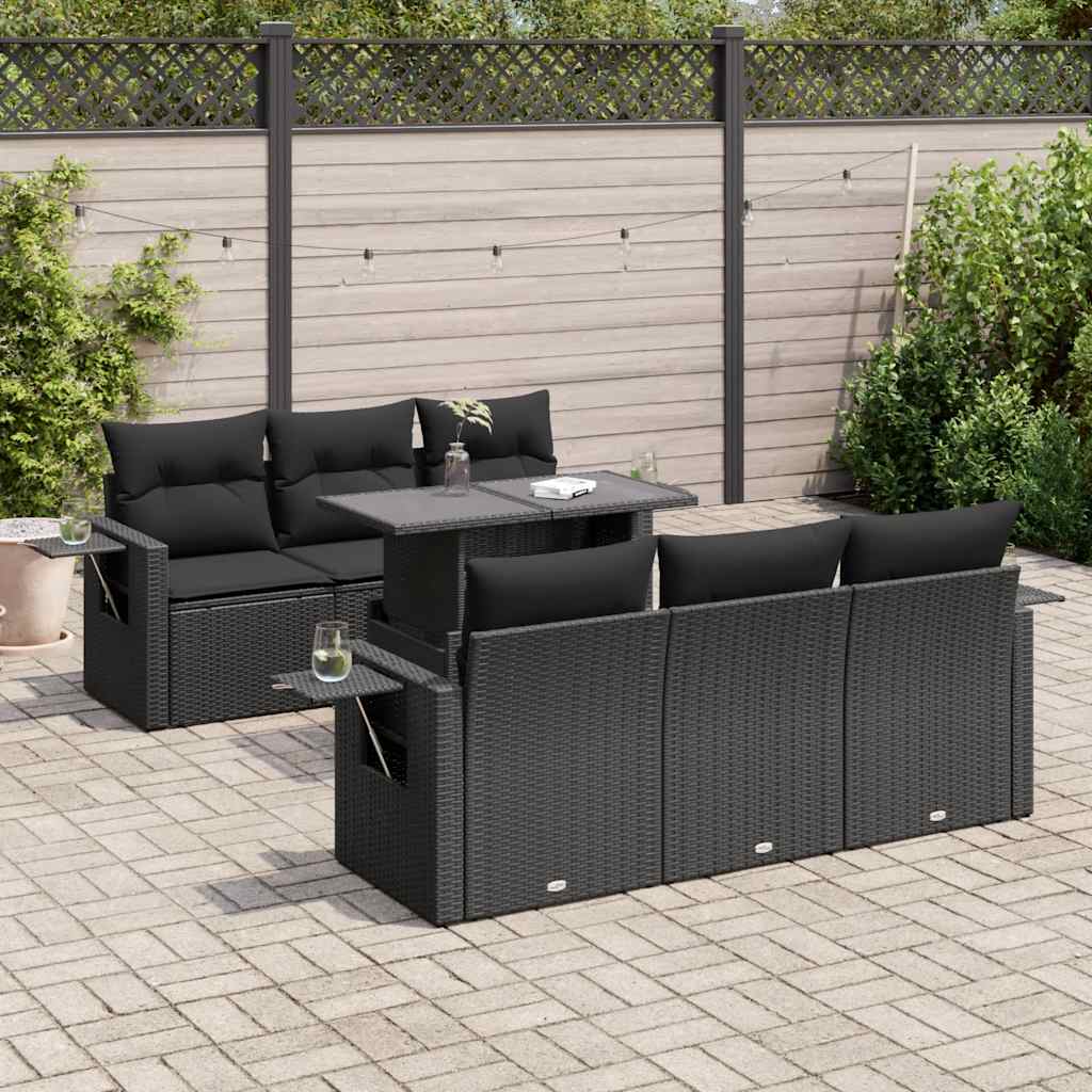 7 Pcs conjunto de sofás p/ jardim c/ almofadões vime PE preto