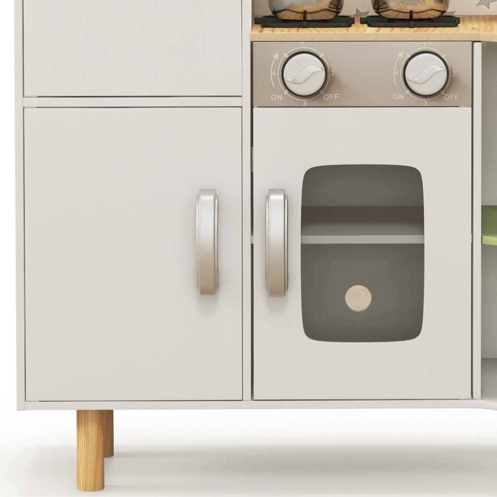 Cozinha de madeira para crianças com máquina de gelo lavatório de aço inoxidável e utensílios 84x34x89 cm branco