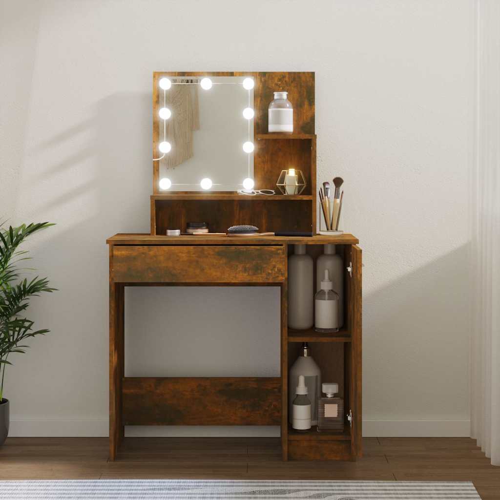 Toucador com leds 86,5x35x136 cm cor carvalho fumado