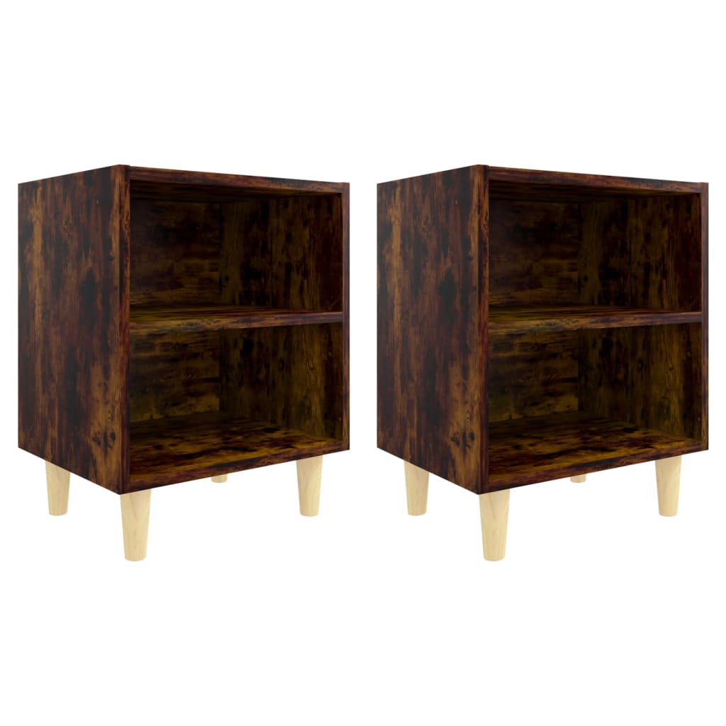 Mesas cabeceira pernas madeira 2pcs 40x30x50 cm carvalho fumado