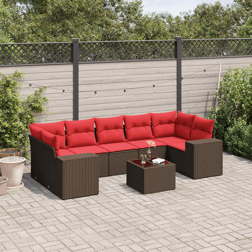 Conjunto de sofá de jardim com 8 peças e almofadas em rattan sintético marrom