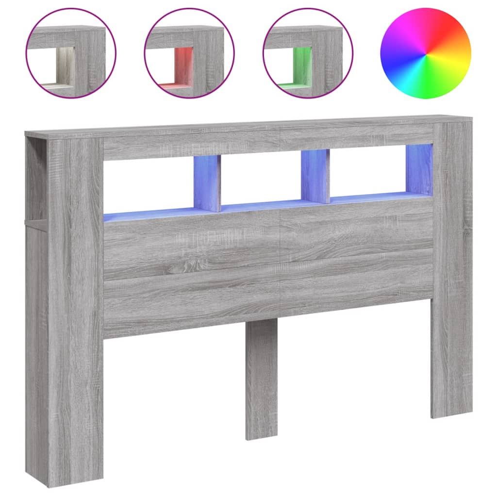 Cabeceira c/ leds 160x18,5x103,5 cm sonoma cinzento