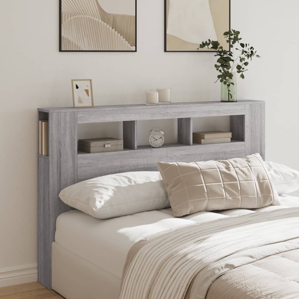 Cabeceira c/ leds 160x18,5x103,5 cm sonoma cinzento