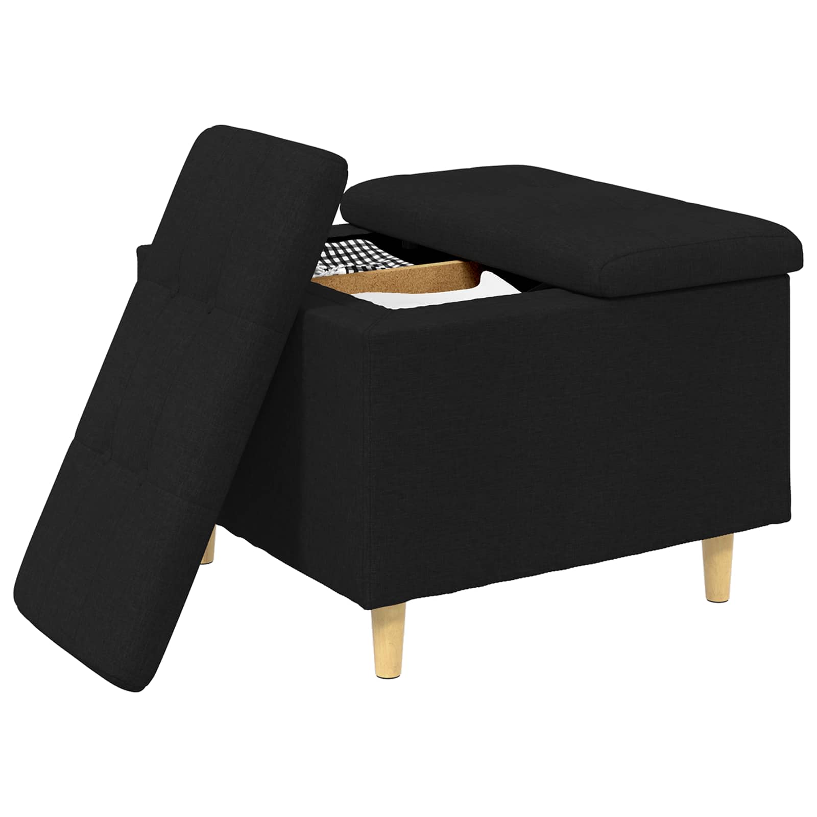 Puff de armazenamento com almofada preto 60 x 60 x 45 cm tecido