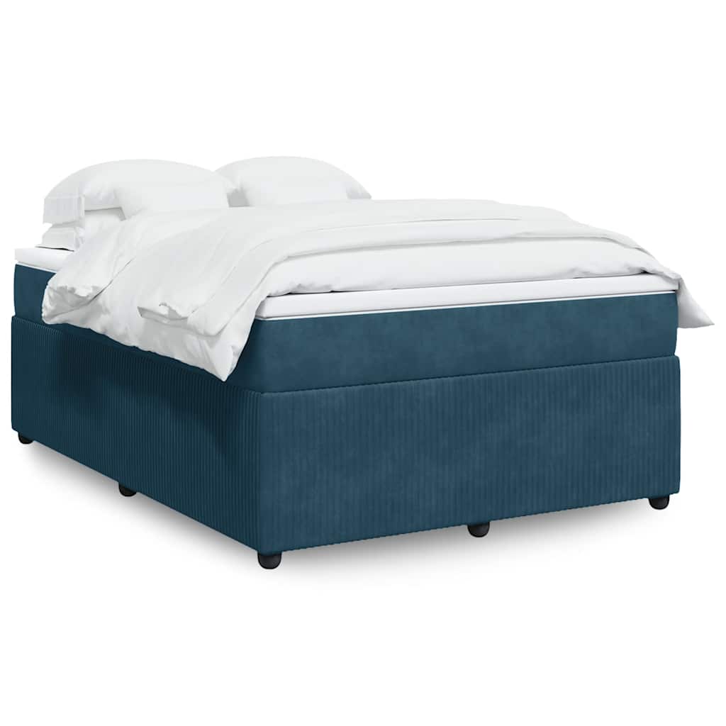 Cama com molas/colchão 160x200 cm veludo azul-escuro