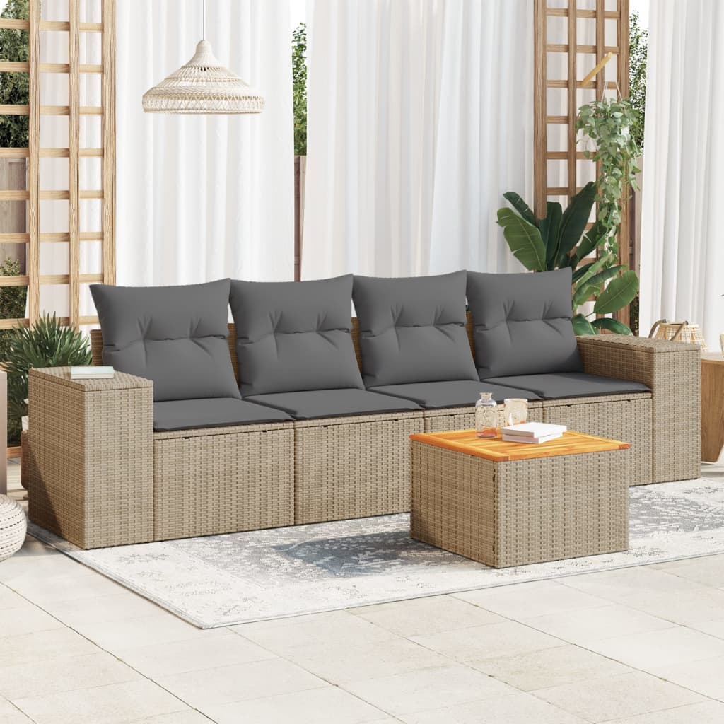 5 Pcs conjunto de sofás p/ jardim com almofadões vime PE bege