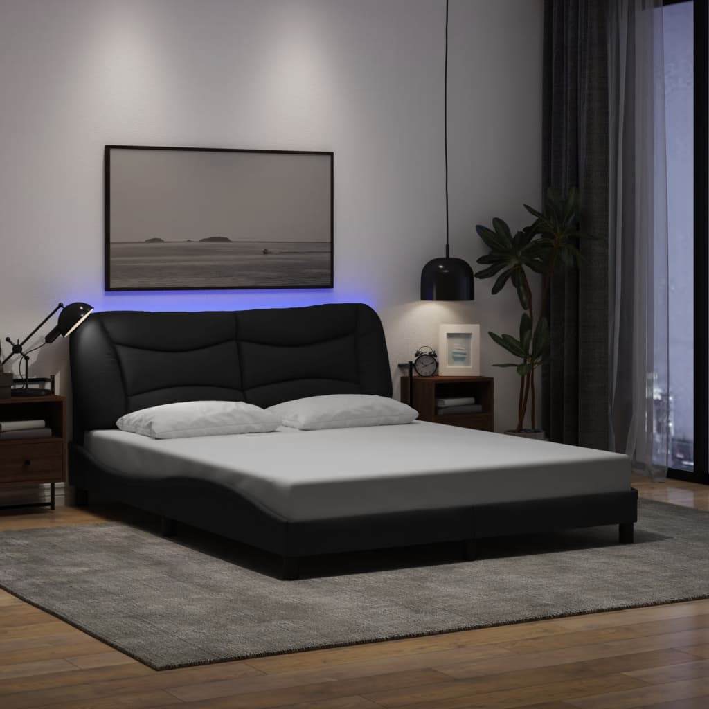 Estrutura de cama com LED sem colchão hvar 160x200 cm tecido preto